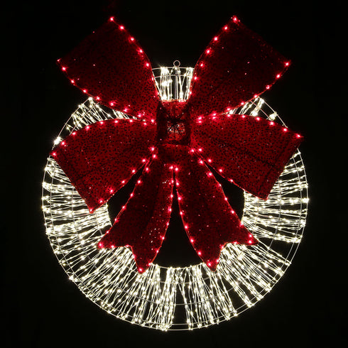 Dewdrop Light Up Wreath with Red Velvet Bow 97cm